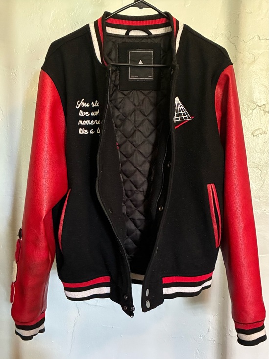 Black Pyramid Other - Black Pyramid Letterman Black & Red Faux Leather Jacket